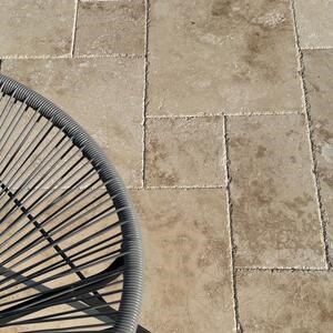 Classic Cross Cut Brushed & Chiseled Edge Travertine Filled French Pattern Set 1.2 cm