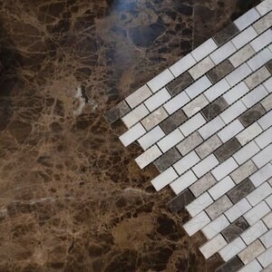 Emperador/Tundra/Mugla Mix Polished Marble Mosaic, 3.2 x 1.5 cm