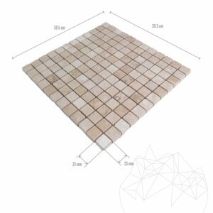 Classic Polished Travertine Mosaic, 2.3 x 2.3 cm