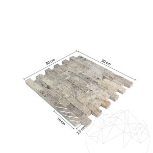 Silver Splitface Travertine Mosaic, 2.5 x 10 cm