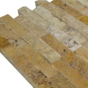 Yellow Splitface Travertine Mosaic, 2.5 x 10 cm