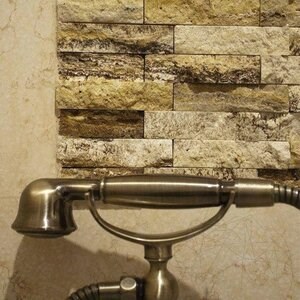 Yellow Splitface Travertine Mosaic, 2.5 x 10 cm