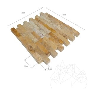 Yellow Splitface Travertine Mosaic, 2.5 x 10 cm