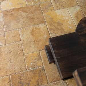 Yellow Cross Cut Brushed & Chiseled Edge Travertine French Pattern Set 1.2 cm