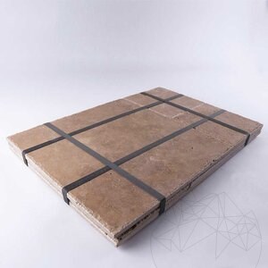 Noce Travertine Cross Cut French Pattern Set Brushed & Chiseled edge 1.2cm