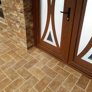 Noce Cross Cut Brushed and Chiseled Edge Travertine, 30.5 x 15.2 x 3 cm
