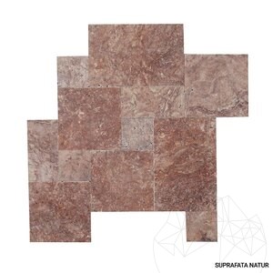 Red Opium Cross Cut Tumbled Travertine French Pattern Set 1.2 cm