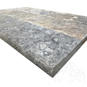 Silver Travertine Coping Stone - 3 x 15 x 61 cm - Antiqued Cross Cut
