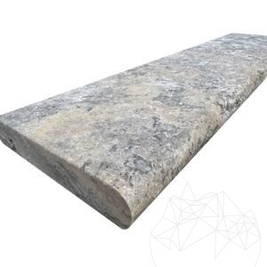 Silver Travertine Coping Stone - 3 x 15 x 61 cm - Antiqued Cross Cut