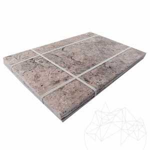Silver Cross Cut Brushed & Chiseled Edge Travertine French Pattern Set 1.2 cm