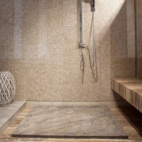 Shower Tray - Silver Travertine ULTRA FLAT, 120 x 80 x 3 cm