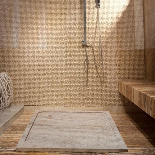 Shower Tray - Latte Travertine ULTRA FLAT, 90 x 90 cm x 3 cm