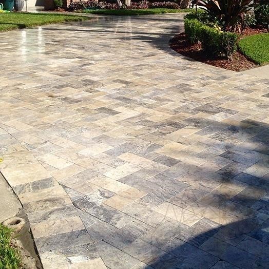 Silver Cross Cut Brushed & Chiseled Edge Travertine 30.5 x 15.2 x 3 cm