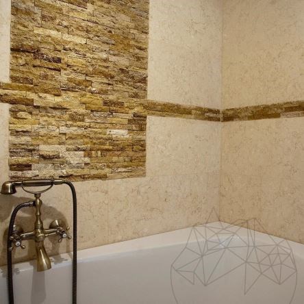 Yellow Splitface Travertine Mosaic, 2.5 x 10 cm