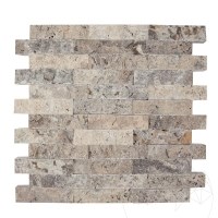Silver Splitface Travertine Mosaic, 2.5 x 10 cm