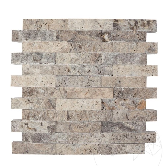 Silver Splitface Travertine Mosaic, 2.5 x 10 cm