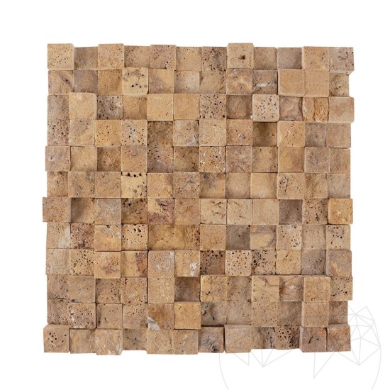 Yellow Splitface Travertine 3D Mosaic, 2.5 x 2.5 cm
