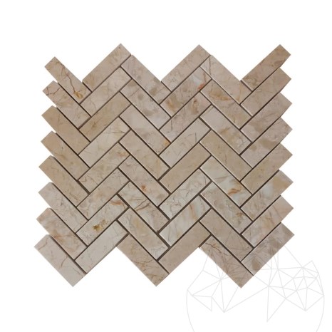 Crema Royal Polished Marble Herringbone Mosaic, 2.3 x 7.5 cm