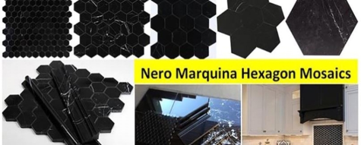 4 Decoration Projects with Nero Marquina Marble Polished Hexagonal Mosaic